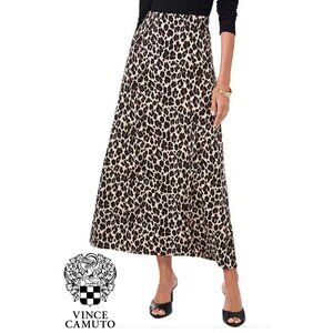 Vince Camuto Leopard Knit High Waisted Stretchy A-Line Maxi Skirt